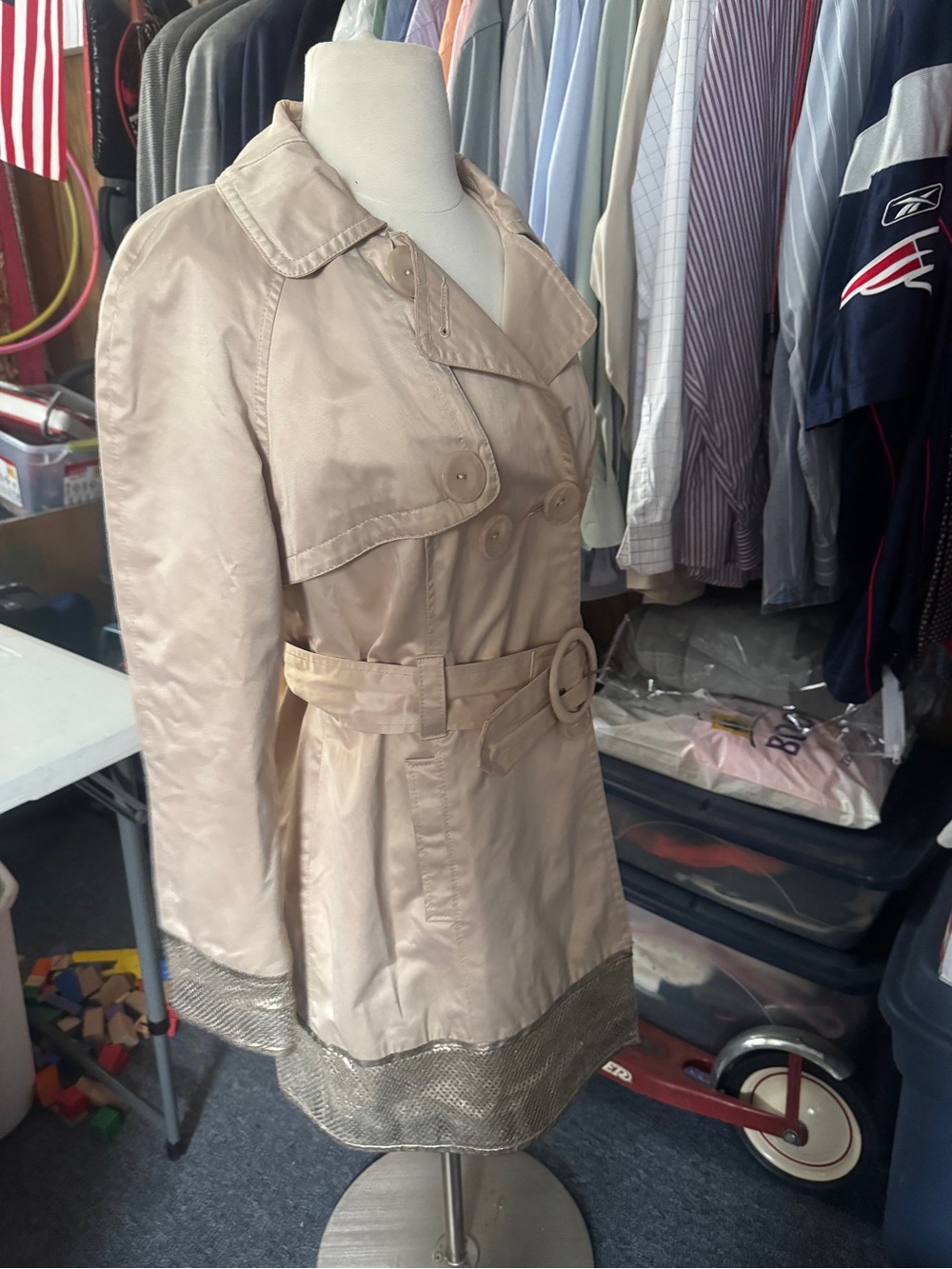 Arden B Beige Trench Coat with Metallic Trim - Picture 9 of 11
